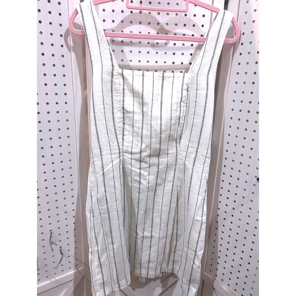 Old Navy Striped Square Neck Smocked Back Pinafore Dress Cream Navy Size M
